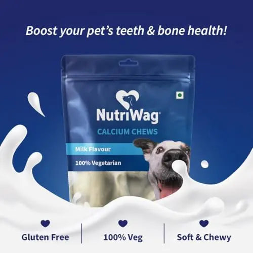 NutriWag Calcium Chew Bones – Milk-Flavored Dog Treats, 200 gm | Strengthens Teeth & Bones | Tasty & Nutritious Chews for All Breeds | Grain-Free, No Artificial Flavors NutriWag