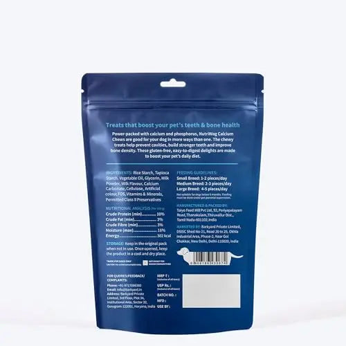 NutriWag Calcium Chew Bones – Milk-Flavored Dog Treats, 200 gm | Strengthens Teeth & Bones | Tasty & Nutritious Chews for All Breeds | Grain-Free, No Artificial Flavors NutriWag