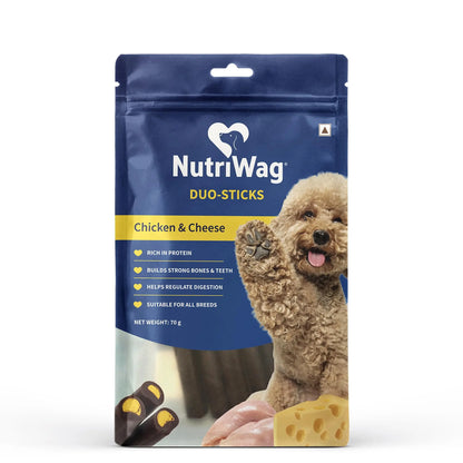 NutriWag Dog Treats - Chicken & Cheese Duo Sticks, 70 gm | Pack of 3 |Protein-Rich, Easily Digestible | Ideal for Puppies & Adult Dogs | Tasty Chews for Daily Treat or Training Reward NutriWag