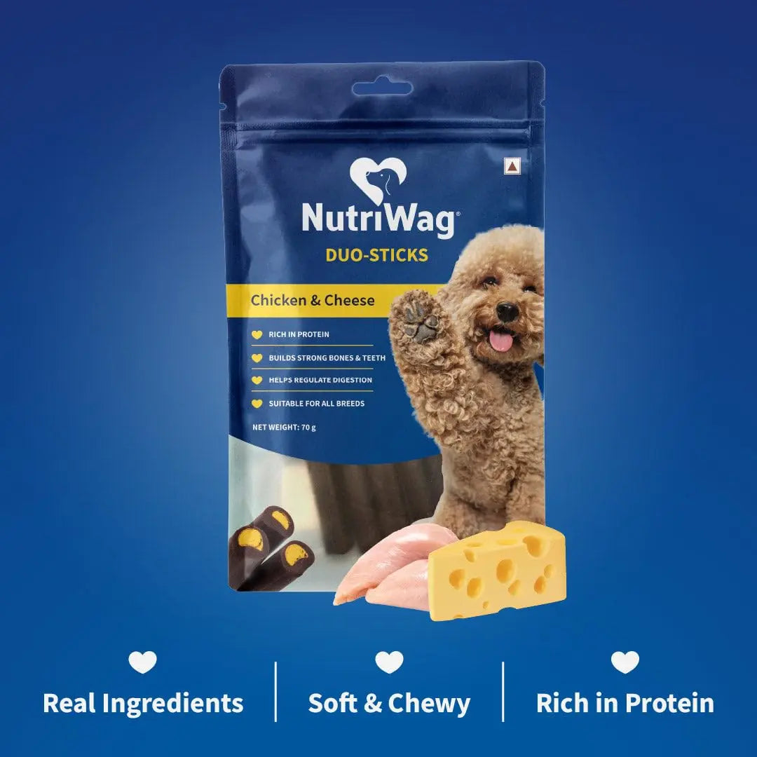 NutriWag Dog Treats - Chicken & Cheese Duo Sticks, 70 gm | Pack of 3 |Protein-Rich, Easily Digestible | Ideal for Puppies & Adult Dogs | Tasty Chews for Daily Treat or Training Reward NutriWag
