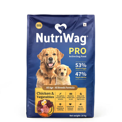 NutriWag Pro Active by HUFT, Chicken & Vegetable Dog Dry Food – 20 kg | Complete & Balanced High Protein Diet for Active Dogs | Strong Muscles & Healthy Digestion NutriWag
