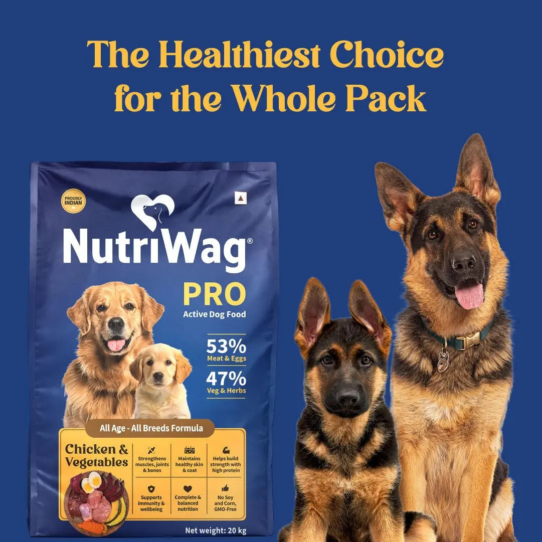 NutriWag Pro Active by HUFT, Chicken & Vegetable Dog Dry Food – 20 kg | Complete & Balanced High Protein Diet for Active Dogs | Strong Muscles & Healthy Digestion NutriWag