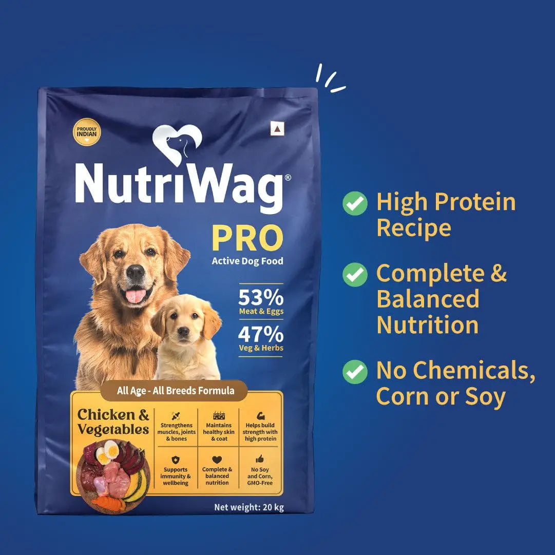 NutriWag Pro Active by HUFT, Chicken & Vegetable Dog Dry Food – 20 kg | Complete & Balanced High Protein Diet for Active Dogs | Strong Muscles & Healthy Digestion NutriWag