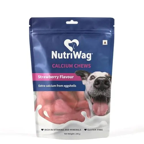 NutriWag Strawberry Calcium Chew Bones Dog Treats – 200 gm | Tasty & Nutritious Chews | Supports Strong Bones & Teeth | Ideal for All Breeds & Life Stages NutriWag