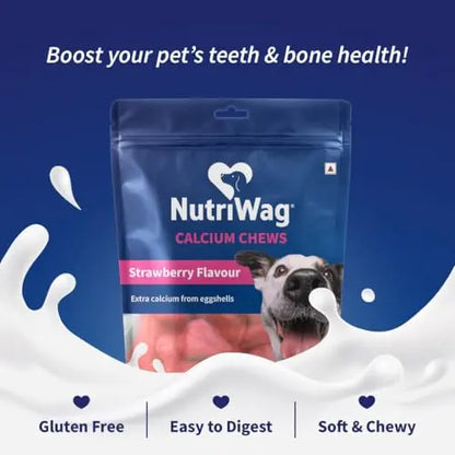 NutriWag Strawberry Calcium Chew Bones Dog Treats – 200 gm | Tasty & Nutritious Chews | Supports Strong Bones & Teeth | Ideal for All Breeds & Life Stages NutriWag