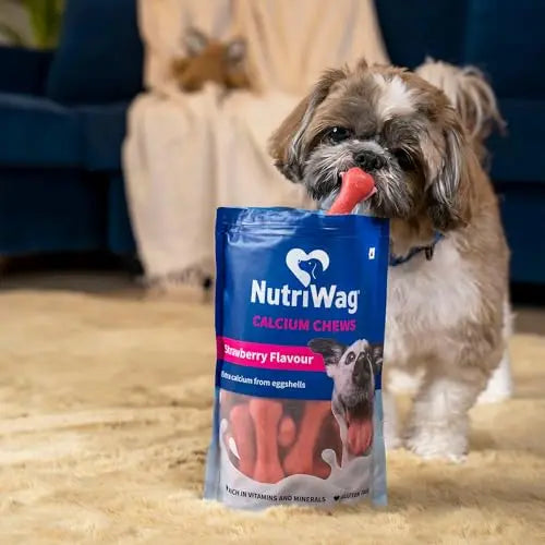 NutriWag Strawberry Calcium Chew Bones Dog Treats – 200 gm | Tasty & Nutritious Chews | Supports Strong Bones & Teeth | Ideal for All Breeds & Life Stages NutriWag