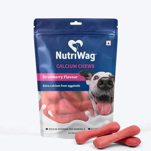 NutriWag Strawberry Calcium Chew Bones Dog Treats – 200 gm | Tasty & Nutritious Chews | Supports Strong Bones & Teeth | Ideal for All Breeds & Life Stages NutriWag