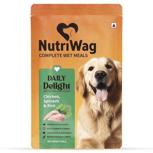 NutriWag Wet Dog Food with Chicken, Rice & Spinach - 300g | Complete & Balanced Meals for Dogs | All Breeds | High Protein | No Added Flavours NutriWag