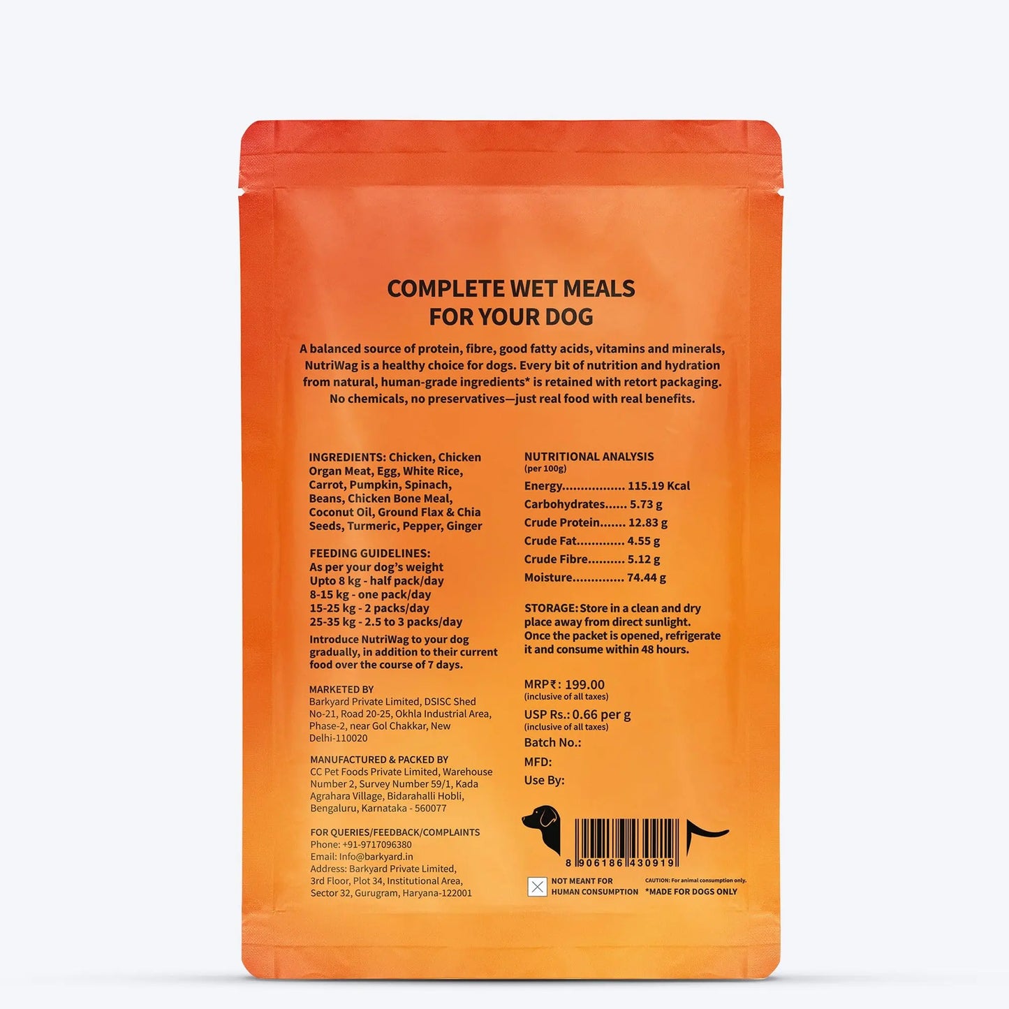 Nutriwag Wet Dog Food 300 gm | Balanced Meals with Chicken, Pumpkin, Rice & Vegetables | High Protein Dog Food | No Added Flavours | Human-Grade Ingredients | All Life Stages NutriWag