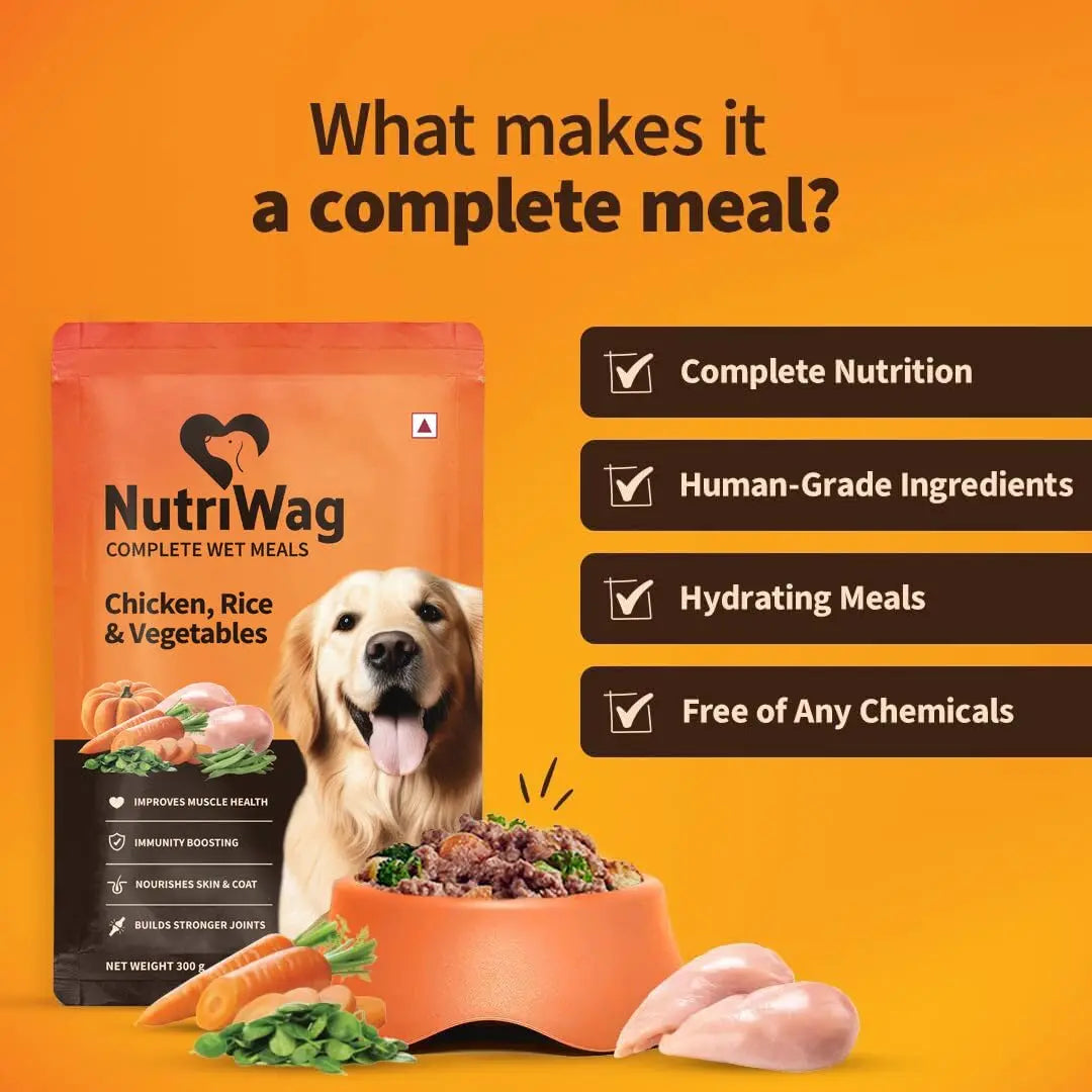 Nutriwag Wet Dog Food 300 gm | Pack of 5 | Balanced Meals with Chicken, Pumpkin, Rice & Vegetables | High Protein Dog Food | No Added Flavours | Human-Grade Ingredients | All Life Stages NutriWag