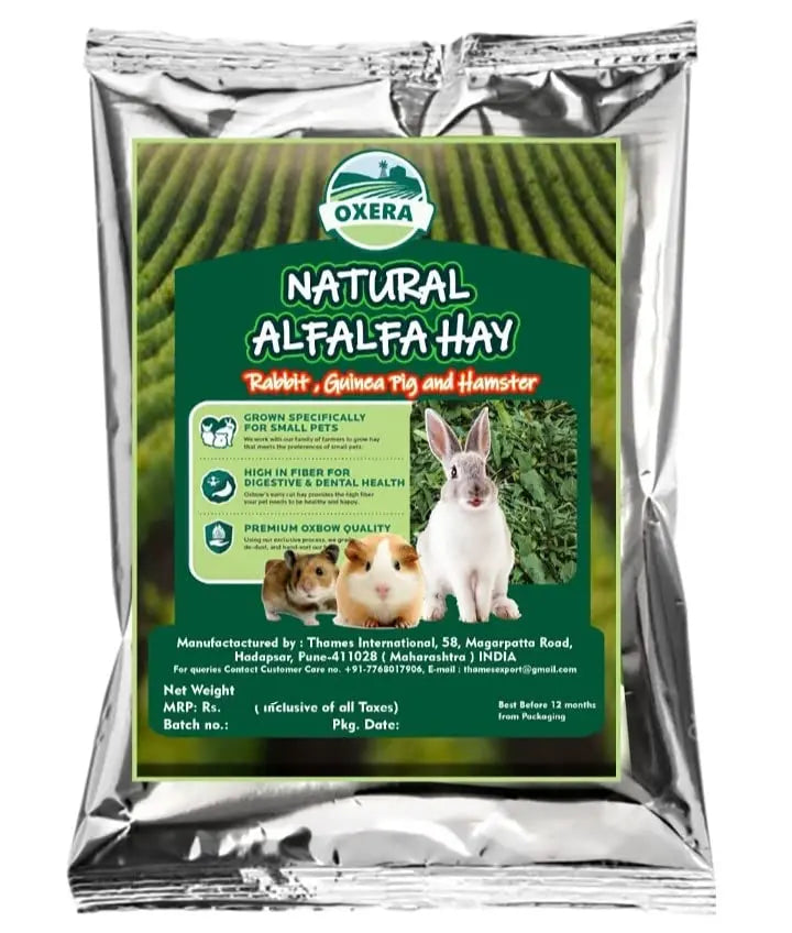 OXERA 500 Grams Grass Hay For Rabbit,Bunny, Hamster, Guineapig, Rat, Armadilo, Goats, Hens And Rabbit Food,All Life Stages, 1 Count OXERA