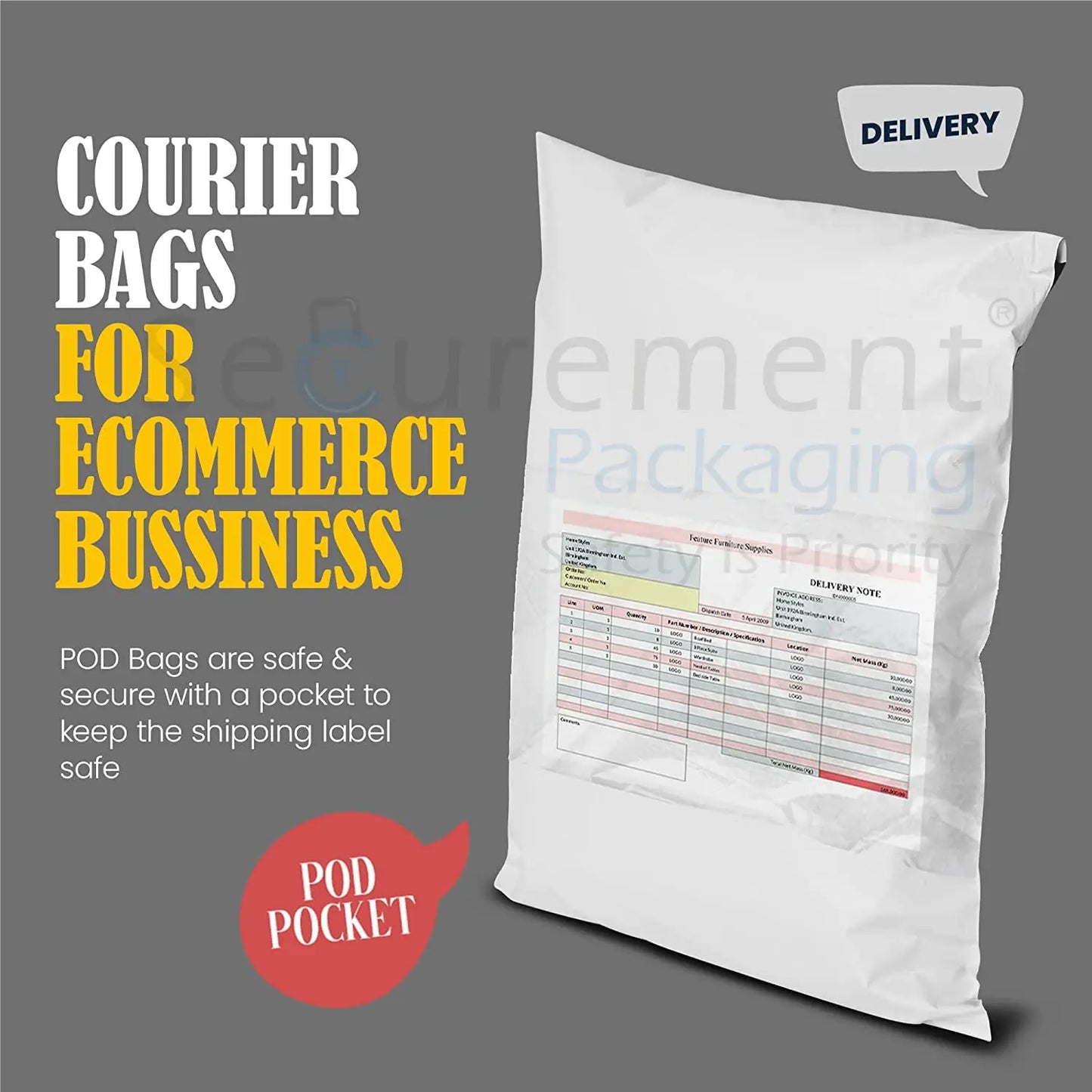 PACKING-BHANDAR (Size-16"x12") Tamper Proof Polybags Bags/Pouches/Cover 55 Micron for Shipping/Packing [PACK OF >50 Pcs.] >>With POD) SECUREMENT