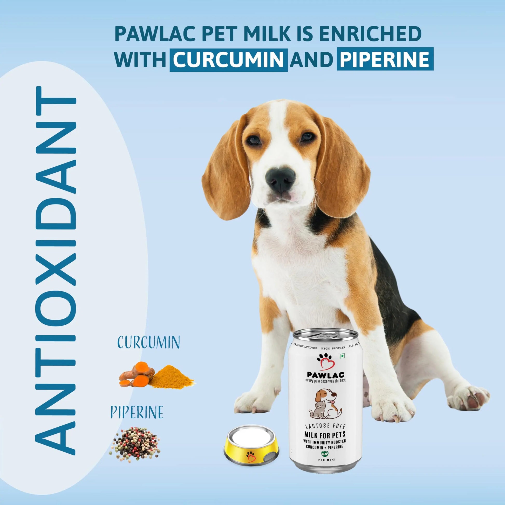 Pawlac Lactose Free Milk for Pets | Immunity Booster | Antioxidant & Anti-Inflammatory | Vet Recommended Golden Milk | Comprehensive Pet Wellness | Ready to Serve | Pack of 4 Cans 200 ml Pawlac