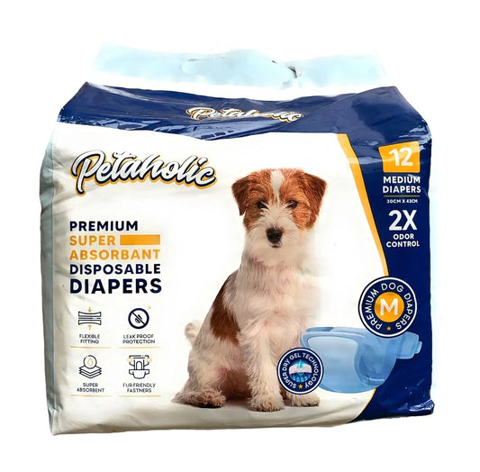 Petaholic Disposable Pet Diapers for Dog Wraps Super Absorbent Soft Diapers for Dogs (Medium) Petaholic