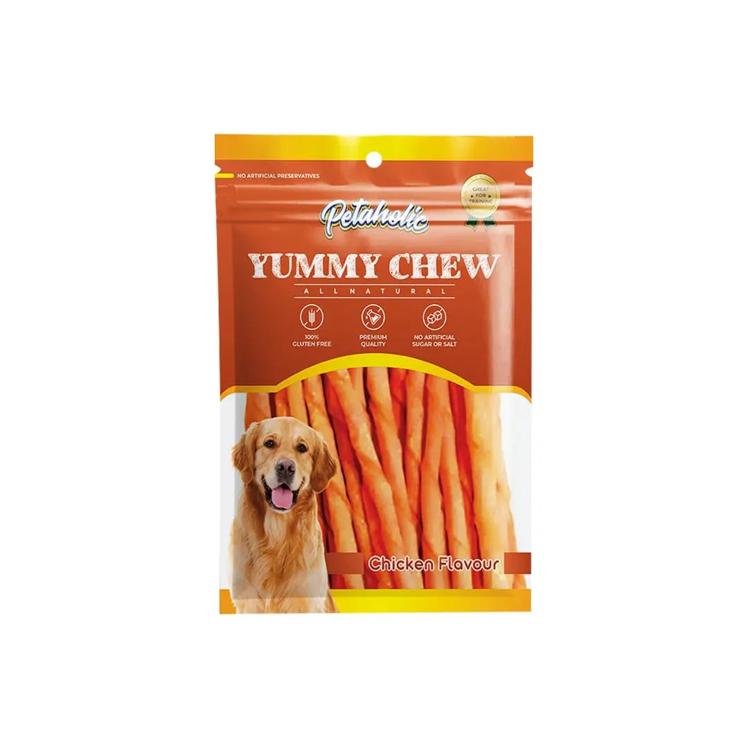 Petaholic Yummy Chew All Natural Dog Treats 100% Gluten Free Chicken Flavour Stick 190gm (Pack of 3 x 190gm) Exclusively Sold by DogsNCats Petaholic