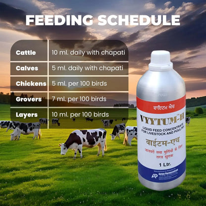 Pharma Vyytum-H Veterinary Vitamin-H for Cow, Cattle, Poultry & Livestock Animals with Vitamin-D3 & E Liquid Feed Supplement for Cattle, Cow and Farm Animals / (1 Litre Pack) Pharma
