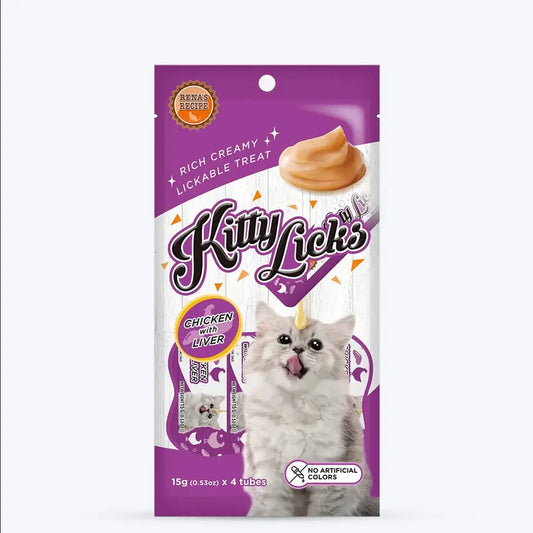 Rena Kitty Licks Cat Treats for Kittens |Rich Creamy Lickable Treat | No Artificial Colours | Improves The Skin and Coat | Rich in Fiber | Chicken Liver | Rena