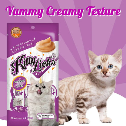 Rena Kitty Licks Cat Treats for Kittens |Rich Creamy Lickable Treat | No Artificial Colours | Improves The Skin and Coat | Rich in Fiber | Chicken Liver | Rena
