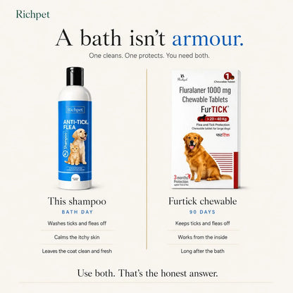 Richpet Anti Tick Flea Shampoo for Dogs and Cats (300ml), Neem Herbal Pet Shampoo for Itching and Skin Care Richpet