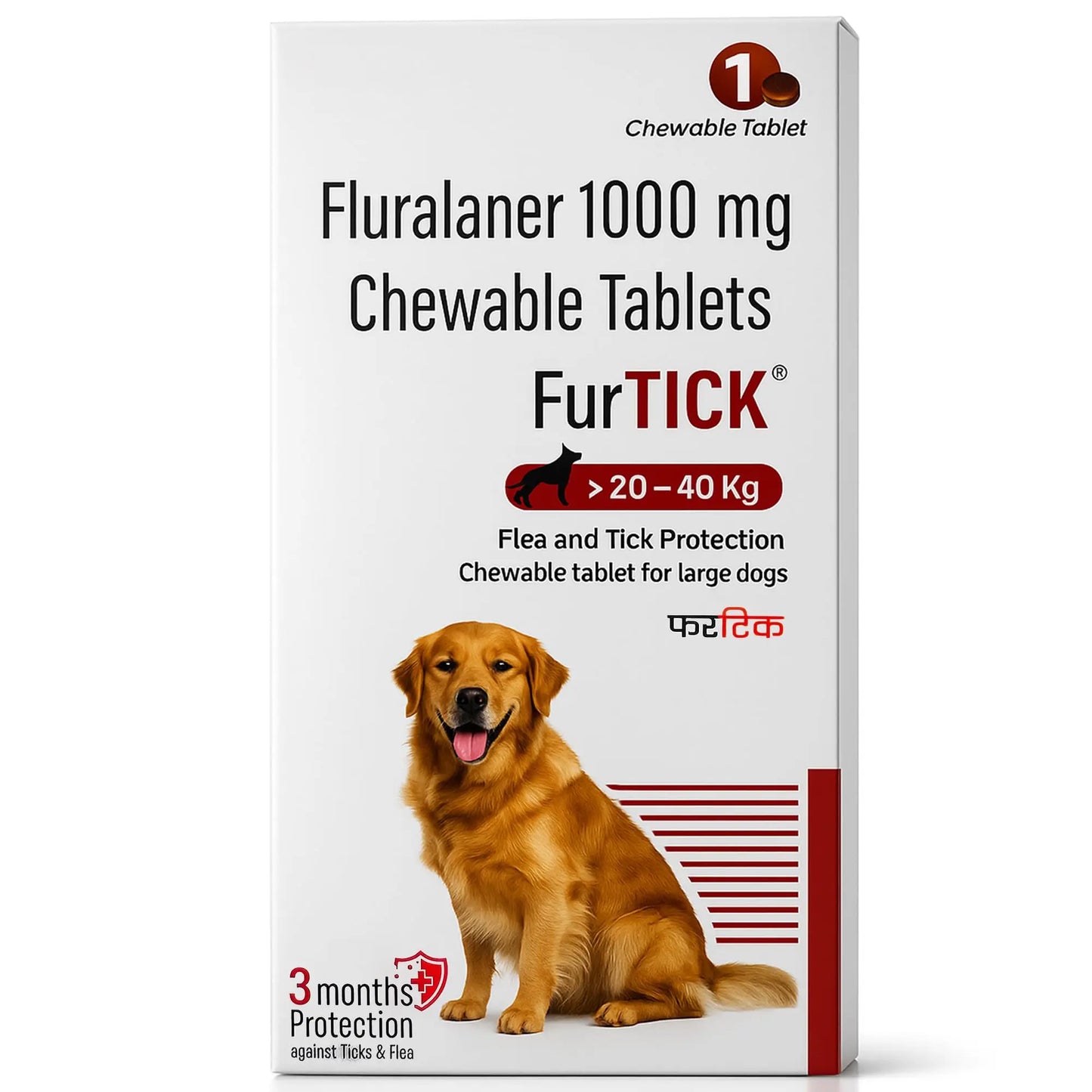 Richpet Furtick Fluralaner 1000mg Flea & Tick Tablet for Dogs 20-40kg, 3 Month Protection Against Fleas, Ticks & Mites Richpet