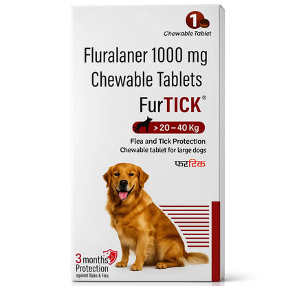 Richpet Furtick Fluralaner 1000mg Flea & Tick Tablet for Dogs 20-40kg, 3 Month Protection Against Fleas, Ticks & Mites Richpet