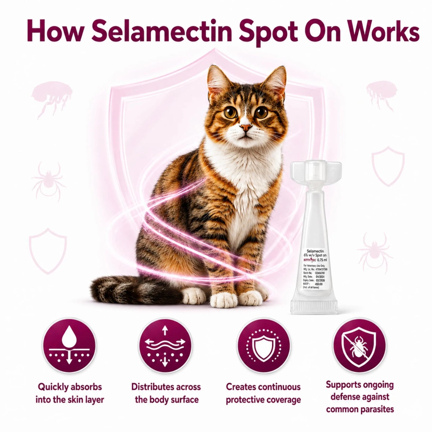 Richpet KittyMec Selamectin 6% Spot On for Cats & Kittens (5 to 7.5 kg) | Advanced Flea, Tick, Ear Mite, Hookworm & Roundworm Protection | Waterproof Formula, (1 Month Supply) Richpet