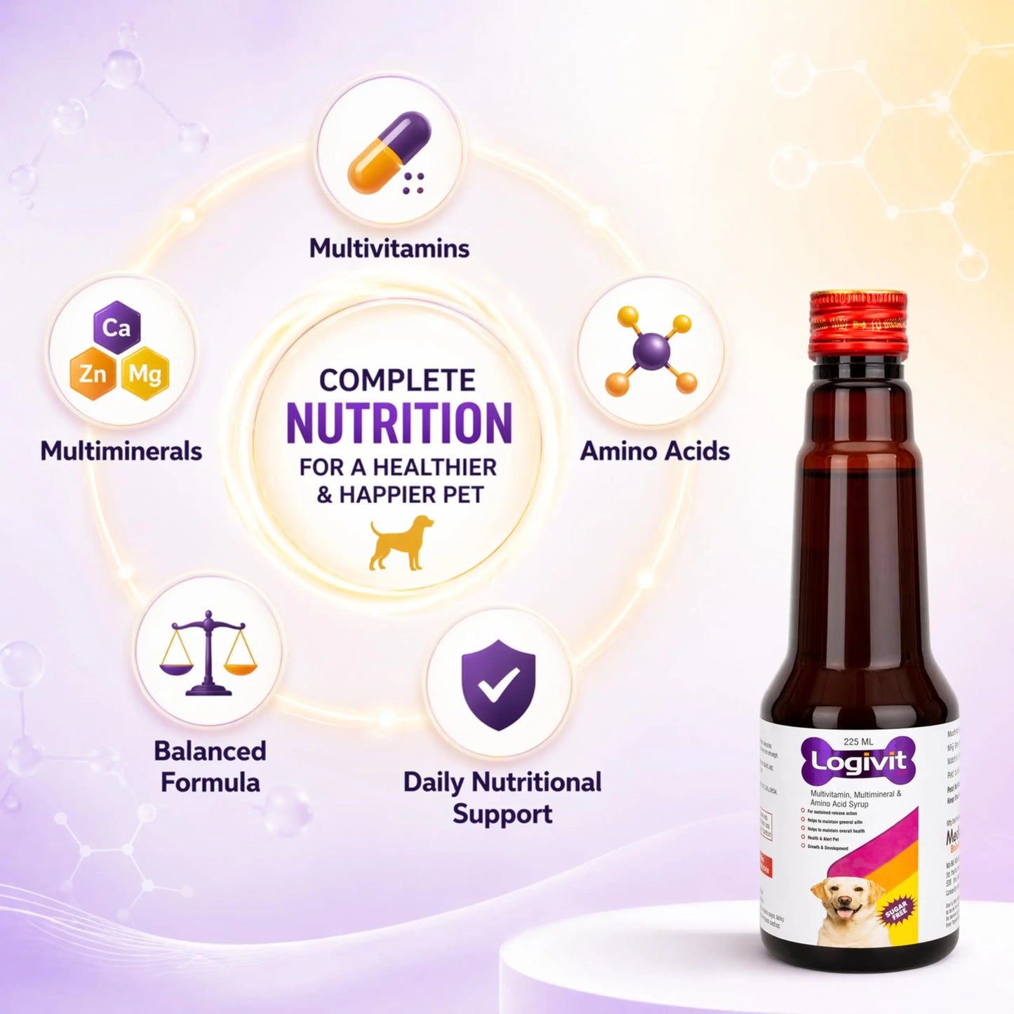 Richpet Logivit Multivitamin Syrup for Dogs & Cats | Daily Health Tonic for Immunity, Energy & Growth | Supports Skin & Coat | Vitamin, Mineral & Amino Acid Supplement - 225ml Richpet
