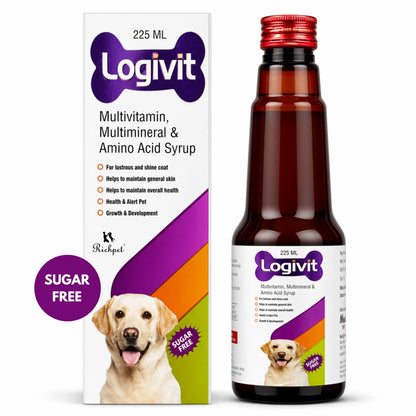 Richpet Logivit Multivitamin Syrup for Dogs & Cats | Daily Health Tonic for Immunity, Energy & Growth | Supports Skin & Coat | Vitamin, Mineral & Amino Acid Supplement - 225ml Richpet