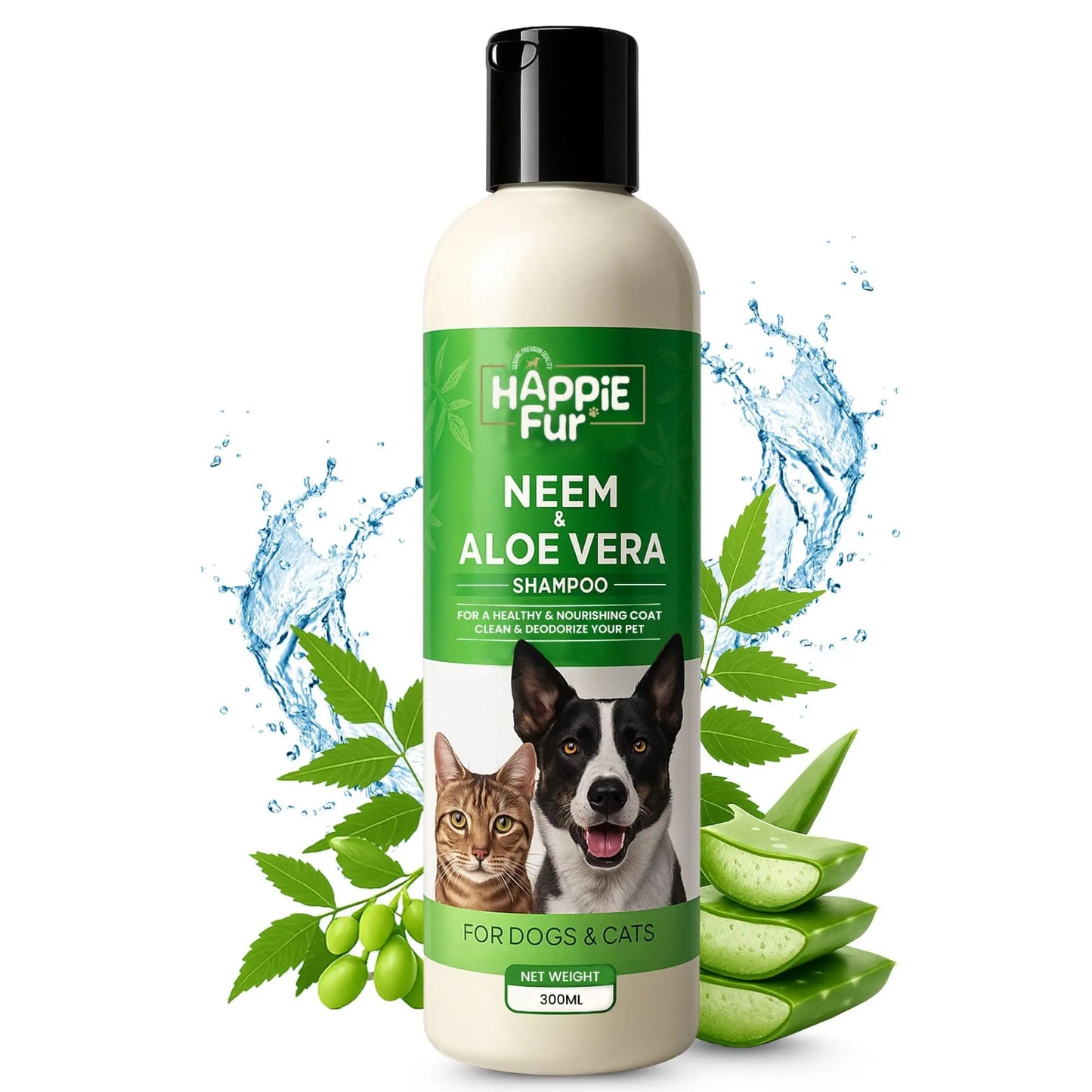 Richpet Neem & Aloe Vera Pet Shampoo for Dogs & Cats, Gentle Cleansing Formula for Healthy Coat, 300ml Richpet