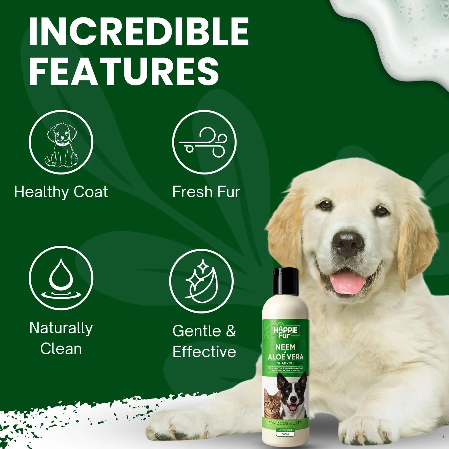 Richpet Neem & Aloe Vera Pet Shampoo for Dogs & Cats, Gentle Cleansing Formula for Healthy Coat, 300ml Richpet
