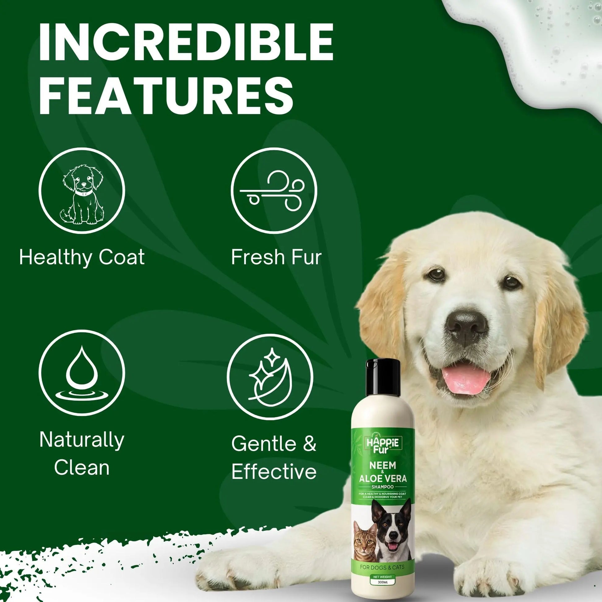 Richpet Neem & Aloe Vera Pet Shampoo for Dogs & Cats, Gentle Cleansing Formula for Healthy Coat, 300ml Richpet