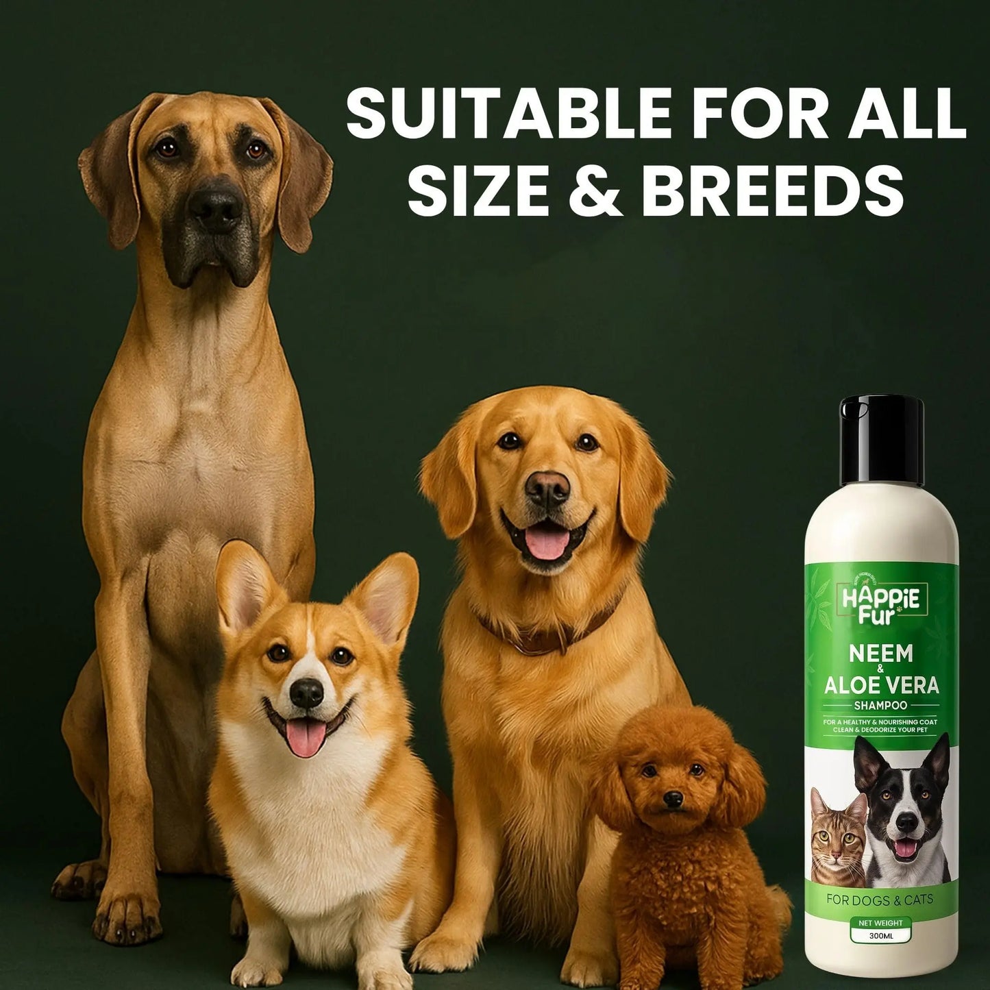 Richpet Neem & Aloe Vera Pet Shampoo for Dogs & Cats, Gentle Cleansing Formula for Healthy Coat, 300ml Richpet
