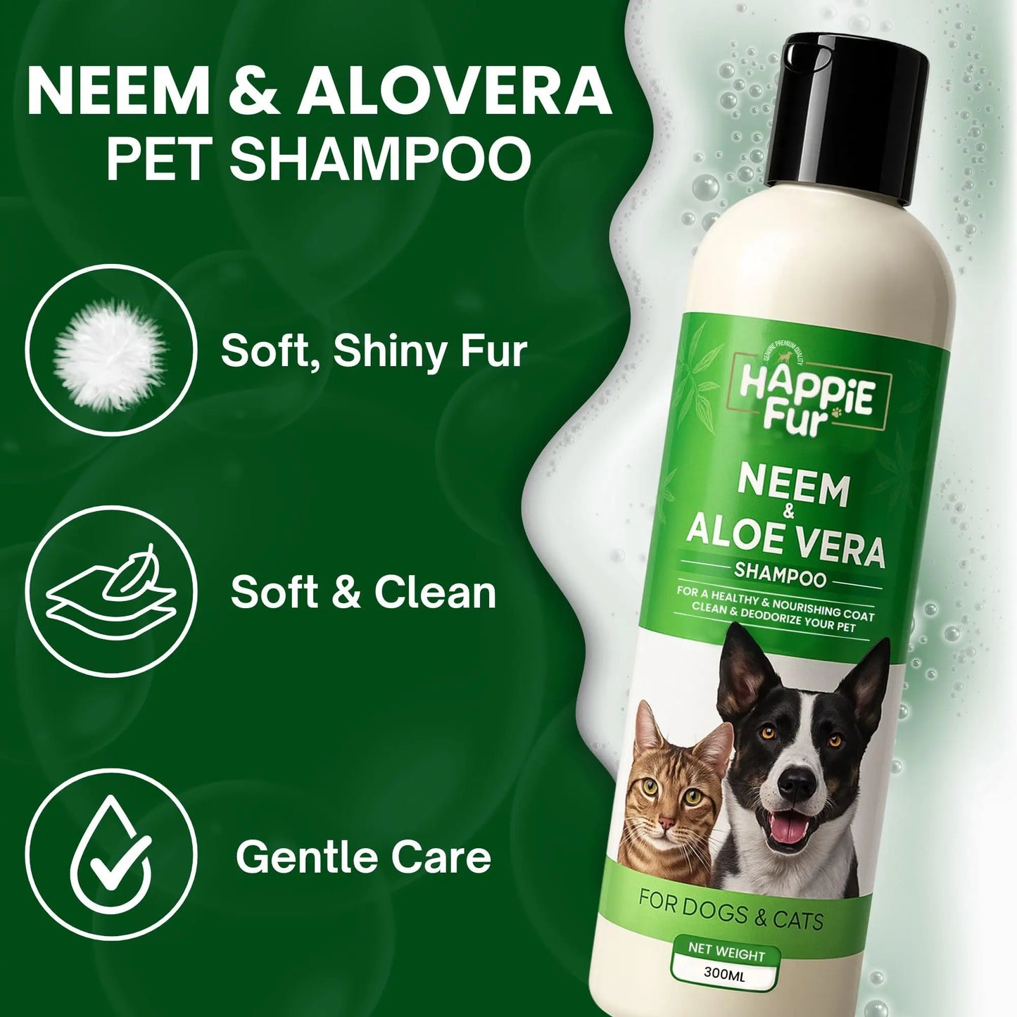 Richpet Neem & Aloe Vera Pet Shampoo for Dogs & Cats, Gentle Cleansing Formula for Healthy Coat, 300ml Richpet