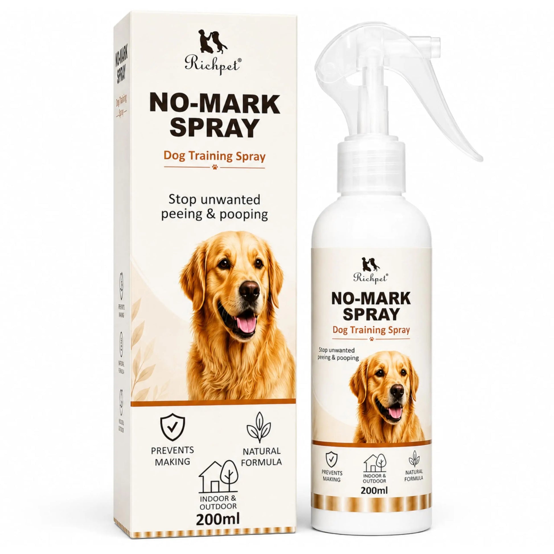 Richpet No-Mark Dog Repellent Spray Outdoors & Indoors – Natural Pee & Poop Deterrent for Dogs, Stops Marking on Gates, Walls & Plants, Citronella Peppermint, 200ml Dog Repellent Richpet