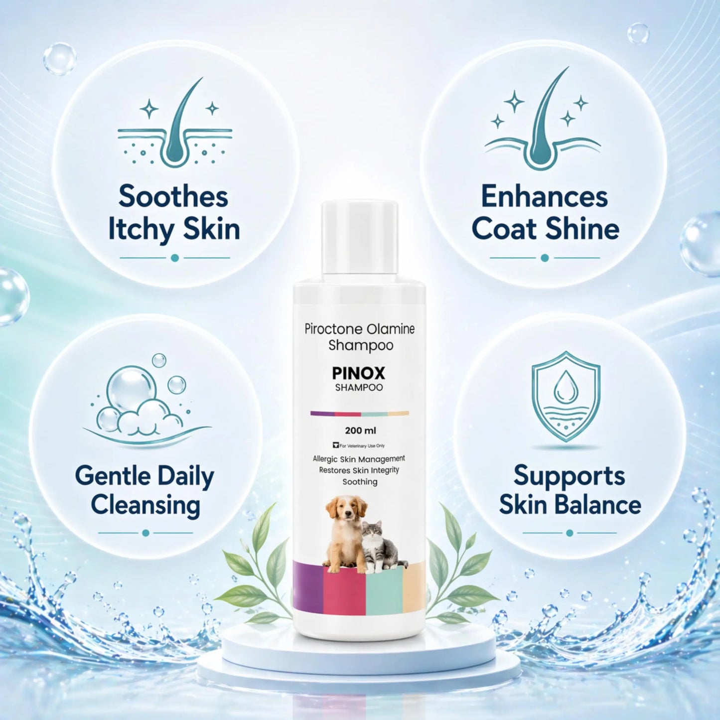 Richpet Pinox Shampoo for Dogs & Cats 200ml | Piroctone Olamine Formula for Itchy Skin Care & Coat Hygiene | Soothing Pet Cleanser for Sensitive Skin & Daily Grooming Richpet
