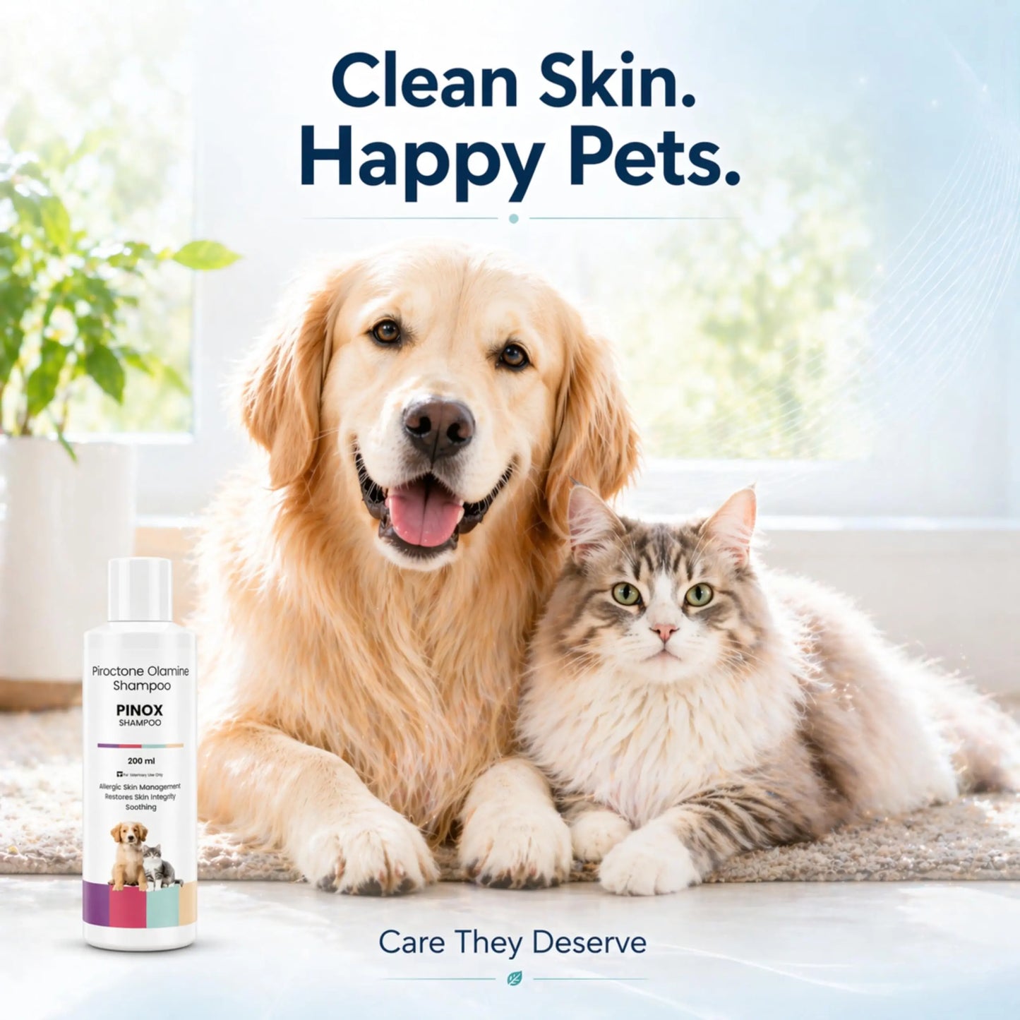 Richpet Pinox Shampoo for Dogs & Cats 200ml | Piroctone Olamine Formula for Itchy Skin Care & Coat Hygiene | Soothing Pet Cleanser for Sensitive Skin & Daily Grooming Richpet