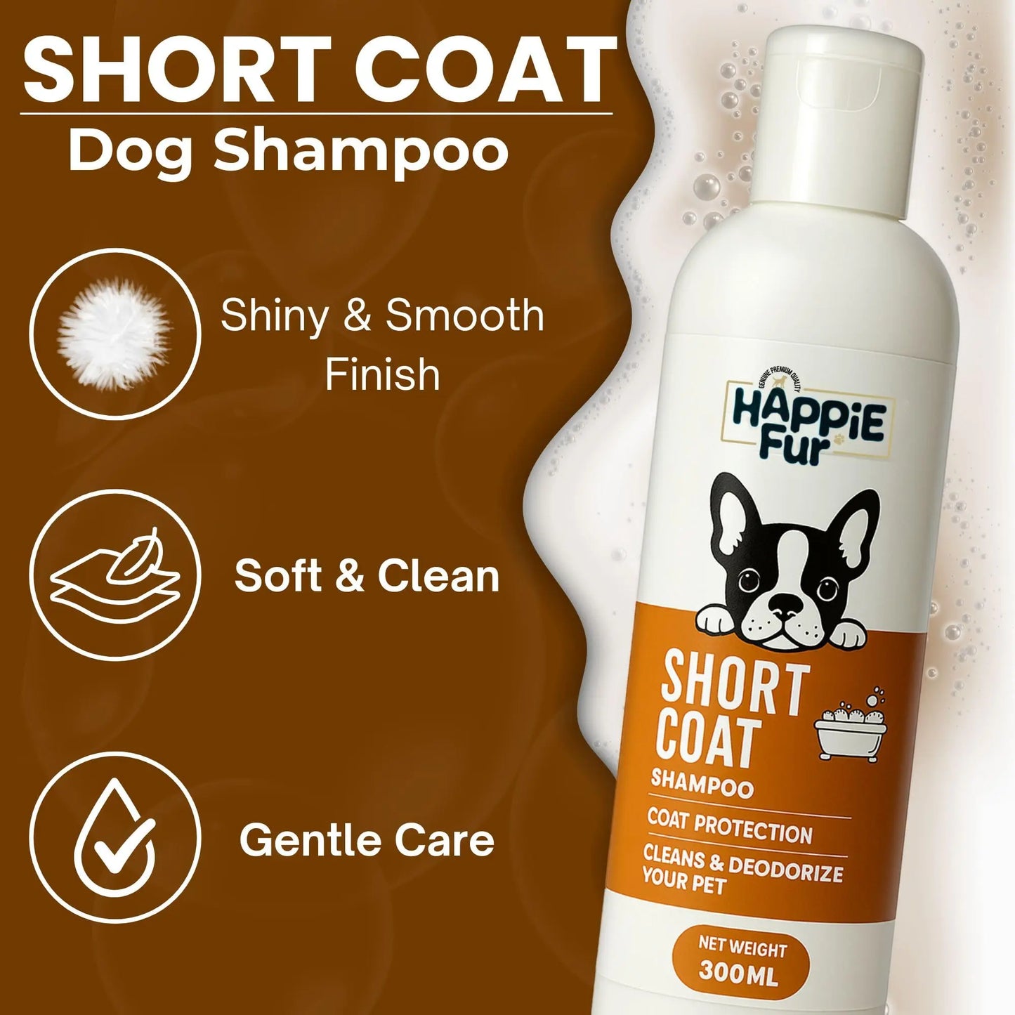 Richpet Short Coat Shampoo for Dogs & Cats (300ml) – Gentle Short Coat Dog Shampoo with Inbuilt Conditioner, Nourishing Formula for Soft, Smooth, Silky & Shiny Fur (Shampoo + Scrubber) Richpet