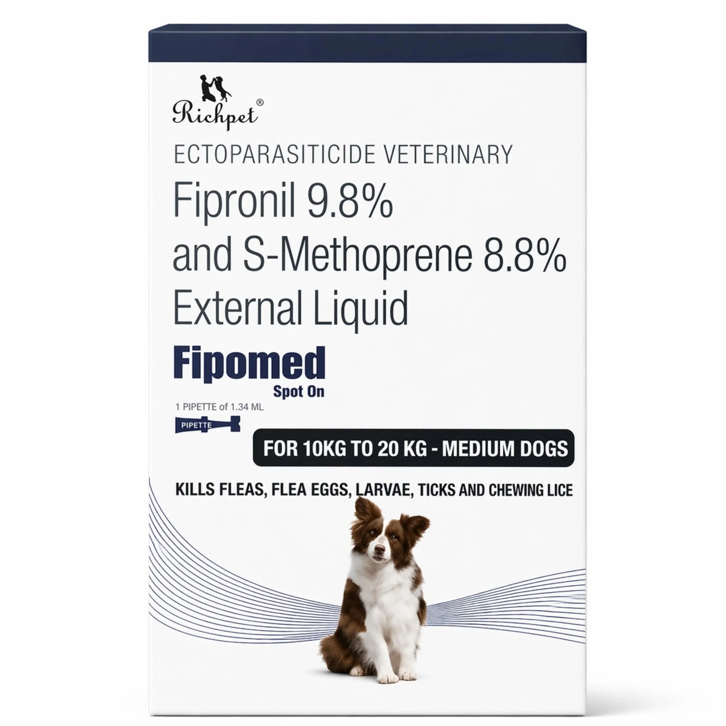 Richpet Spot On for Dogs (10–20 kg), Monthly Flea, Tick & Chewing Lice Treatment, Topical Parasite Protection Medilogy Biotech