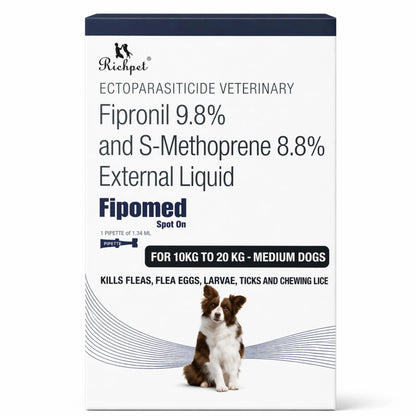 Richpet Spot On for Dogs (10–20 kg), Monthly Flea, Tick & Chewing Lice Treatment, Topical Parasite Protection Medilogy Biotech