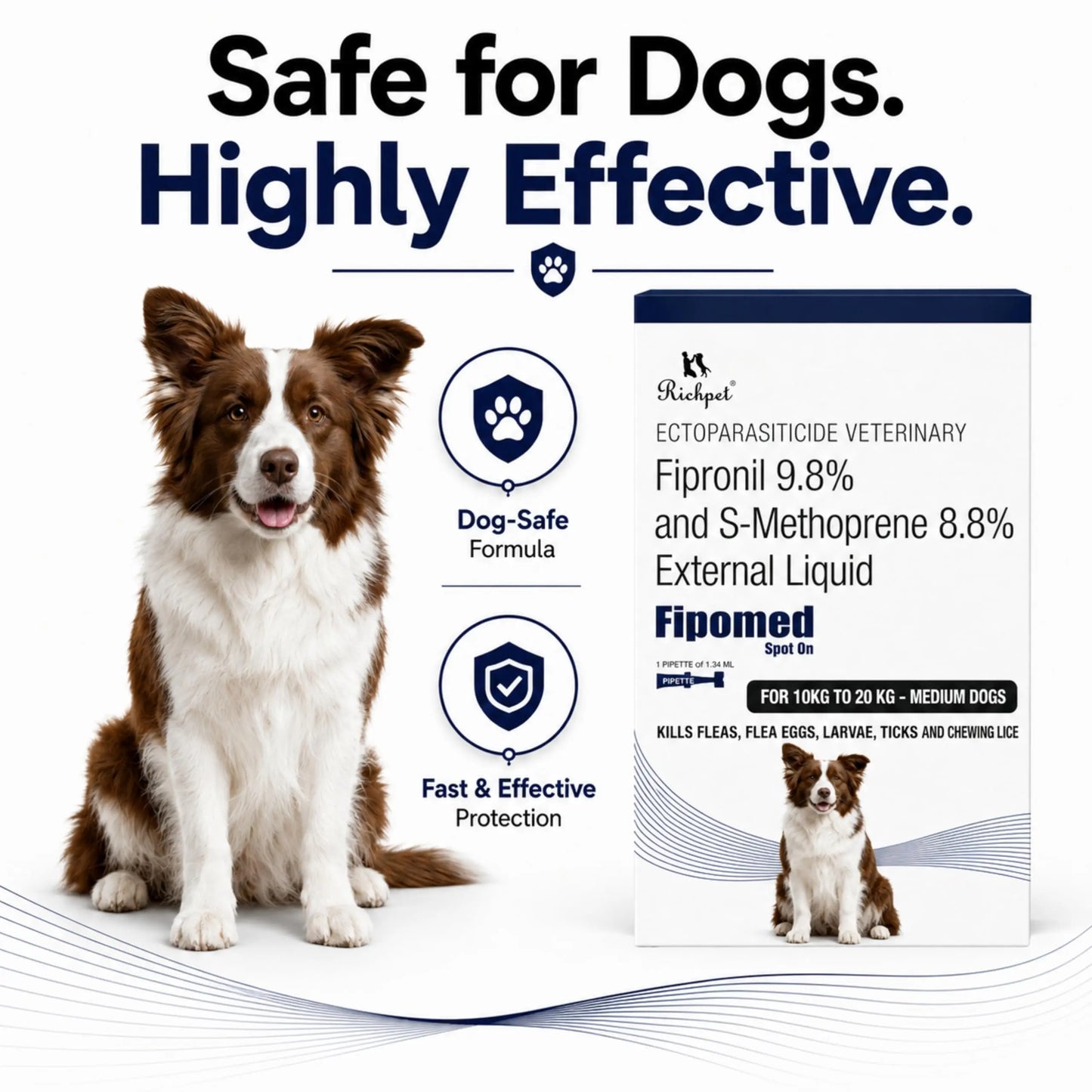 Richpet Spot On for Dogs (10–20 kg), Monthly Flea, Tick & Chewing Lice Treatment, Topical Parasite Protection Medilogy Biotech