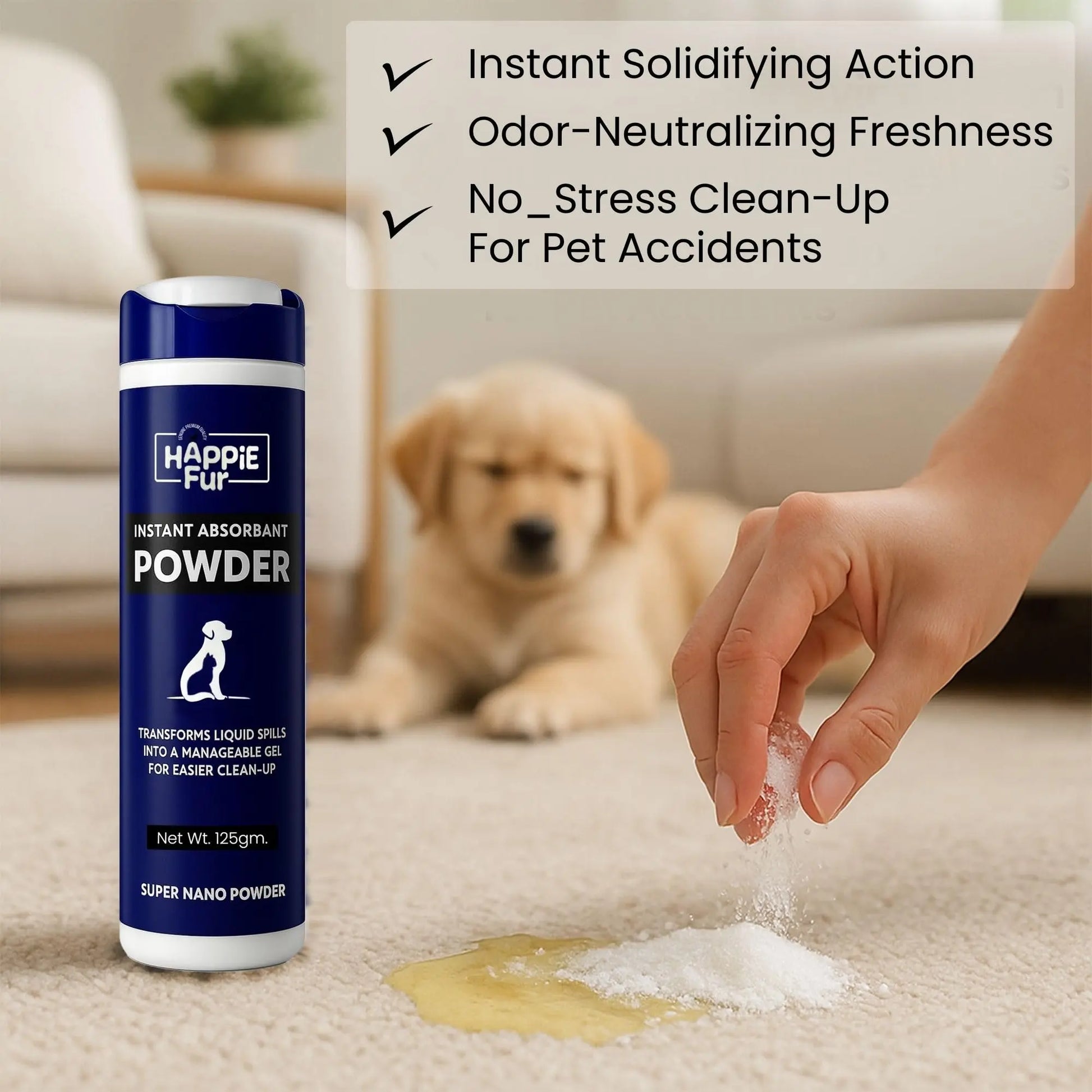 Richpet Super Nano Urine Absorbent Powder (125gm) – Easy Dog Pee Cleaner that Quickly Turns Urine, Vomit & Liquid Messes into Gel for Fast, Hygienic and Odor-Free Cleanup Richpet
