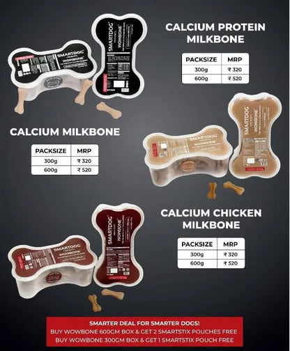 SMARTDOG WowBone Premium Calcium MilkBone Treat for All Breeds with Free Smartstix (Calcium) OHPL