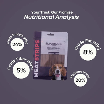 SmartDog Roasted Lamb Meat Strips Dog Treats for All Breeds & Sizes | High Protein | No Artificial Additives | 70g SMARTDOG
