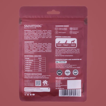 Smartdog CalciumStix for Dogs, Chicken Flavour | Calcium-Rich Soft Chew Sticks for Strong Bones & Teeth | Healthy Dog Treat | All Breeds | 85 g SMARTDOG