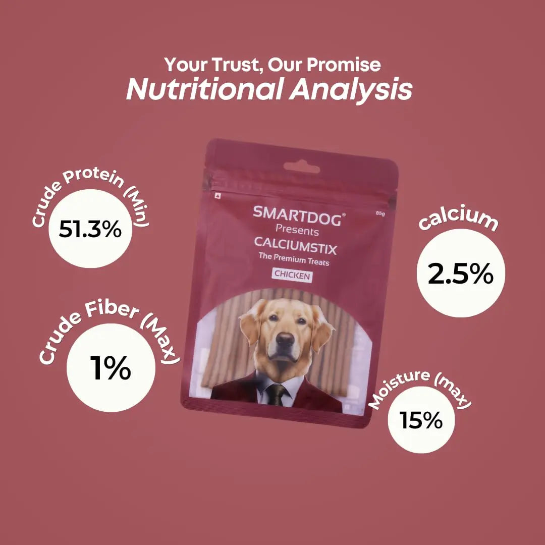 Smartdog CalciumStix for Dogs, Chicken Flavour | Calcium-Rich Soft Chew Sticks for Strong Bones & Teeth | Healthy Dog Treat | All Breeds | 85 g SMARTDOG