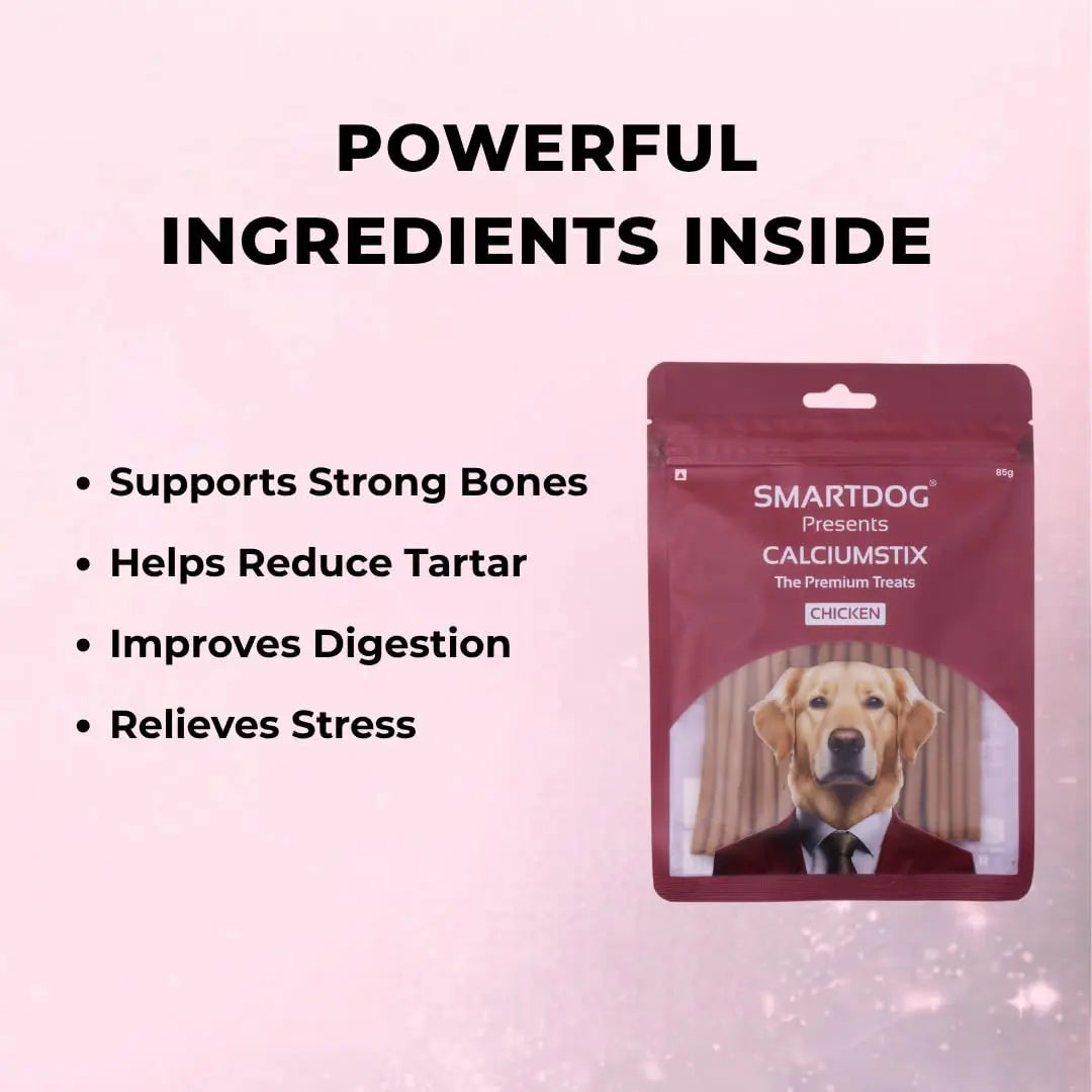 Smartdog CalciumStix for Dogs, Chicken Flavour | Calcium-Rich Soft Chew Sticks for Strong Bones & Teeth | Healthy Dog Treat | All Breeds | 85 g SMARTDOG