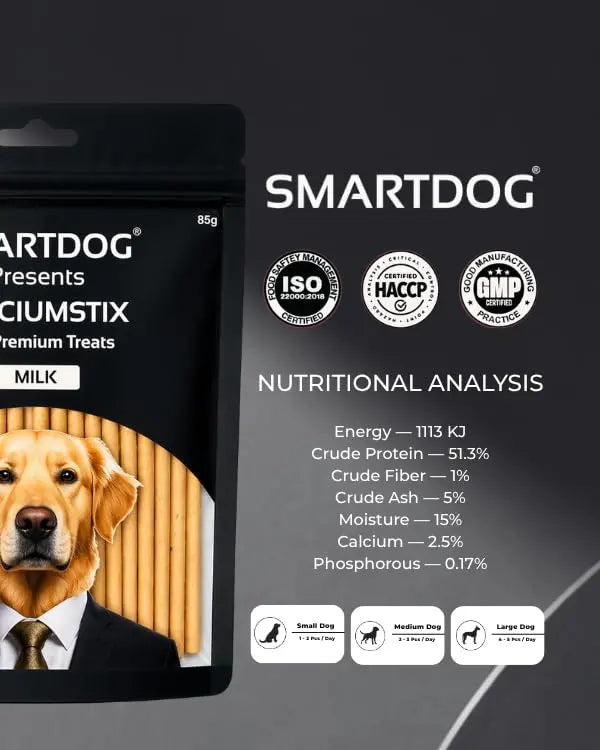 Smartdog CalciumStix for Dogs, Milk Flavour | Calcium-Rich Soft Chew Sticks for Strong Bones & Teeth | Healthy Dog Treat | All Breeds | 85 g SMARTDOG