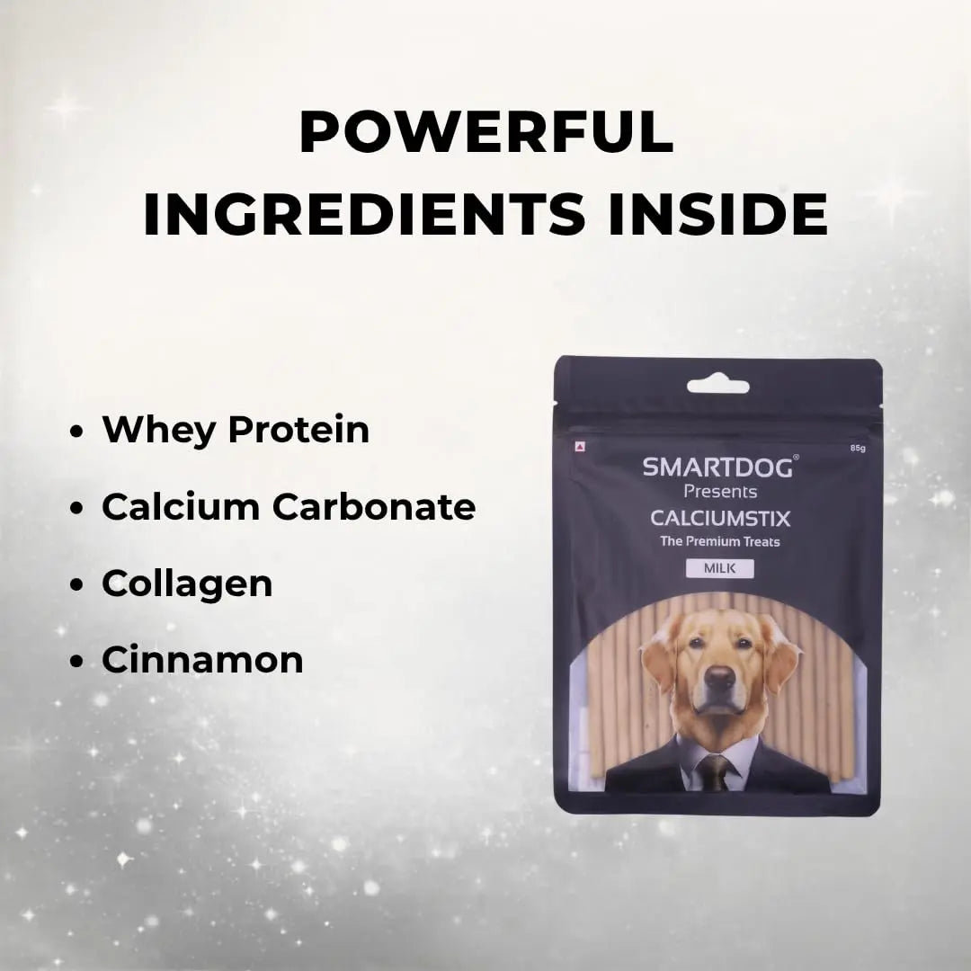 Smartdog CalciumStix for Dogs, Milk Flavour | Calcium-Rich Soft Chew Sticks for Strong Bones & Teeth | Healthy Dog Treat | All Breeds | 85 g SMARTDOG