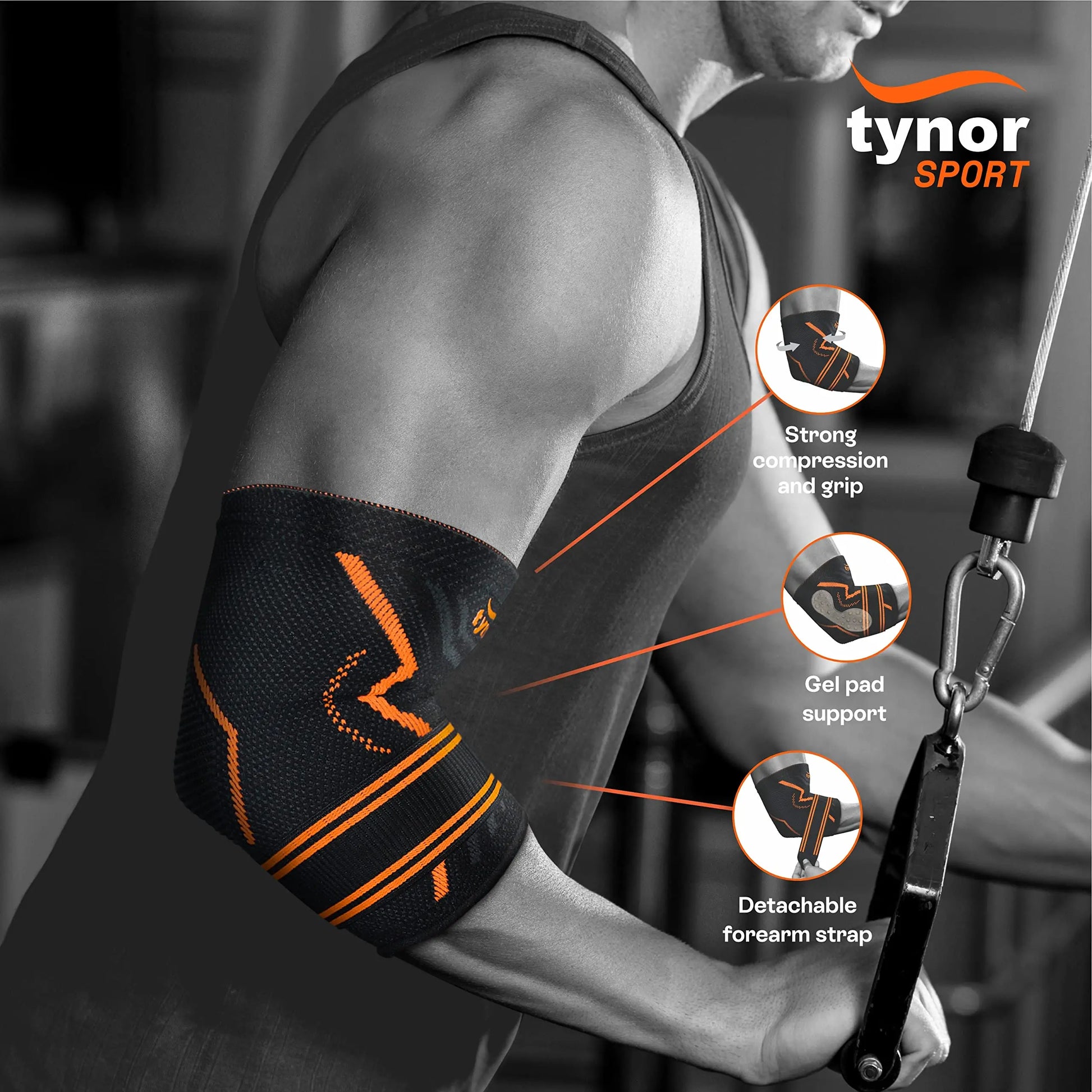 TYNOR Elbow Support Air Pro, Black & Orange, Small, 1 Unit TYNOR