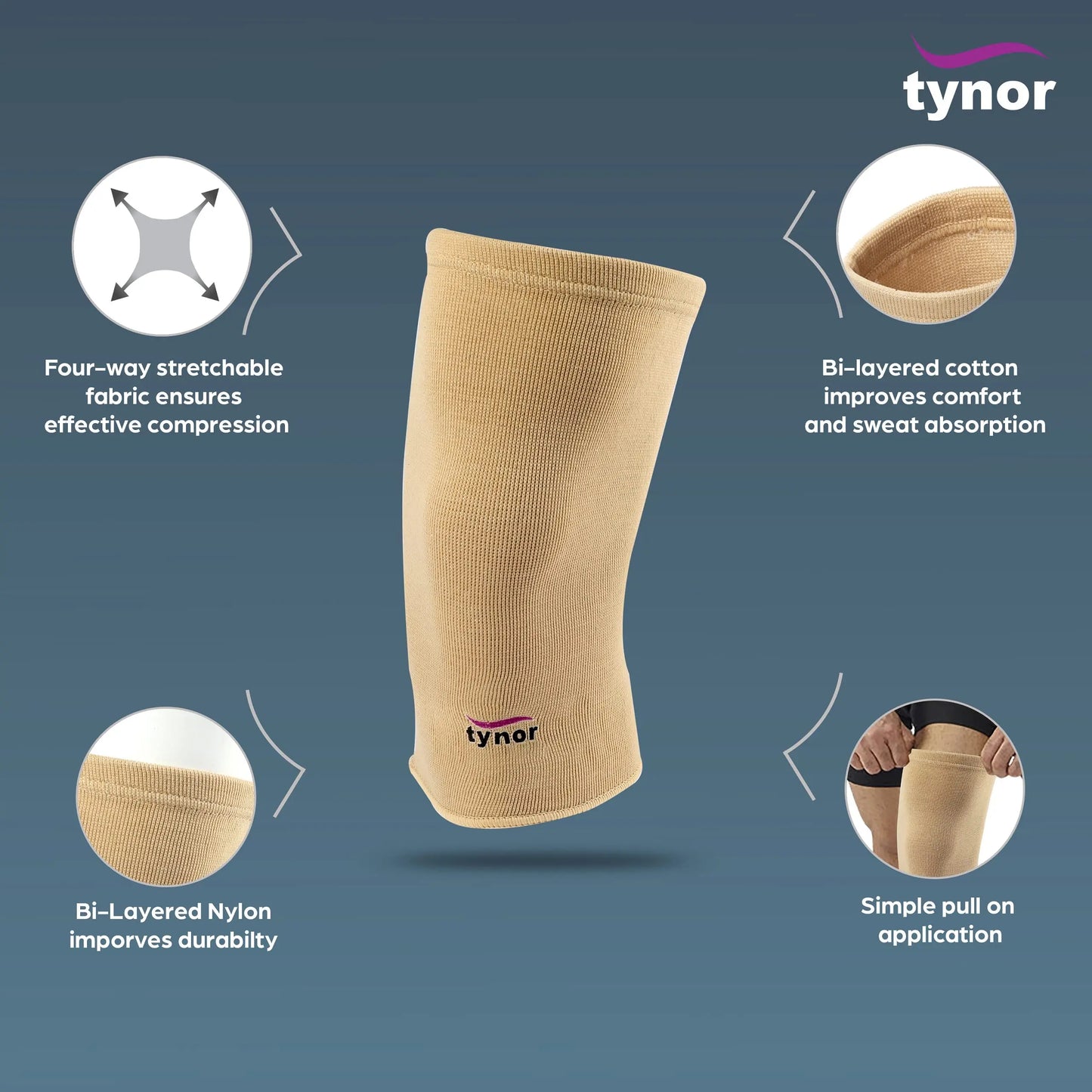 TYNOR Knee Cap, Beige, Large, Pack of 2 TYNOR